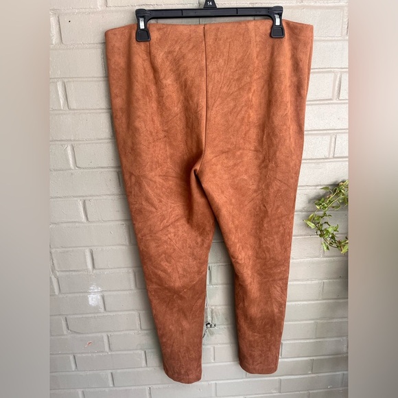 Faux Suede Pencil Dress Leggings Pants Pull On Size Large Chocolate Brown NYCC L - Picture 14 of 14